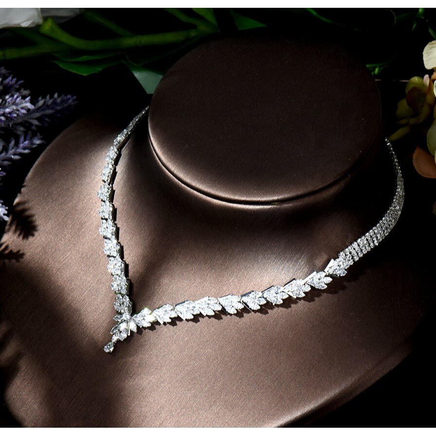 RHINESTONE BRIDAL NECKLACE Earrings Wedding Jewelry Set 4 Pc.