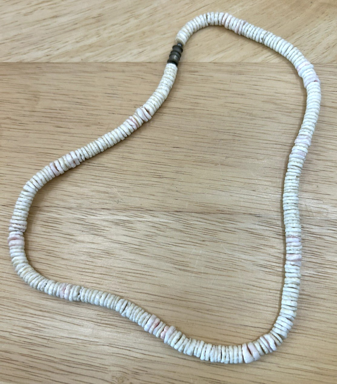 Three Vintage 2 Pale Pink, 1 White Puka/Hawaiian necklaces, 2-16 in, 1-18 in