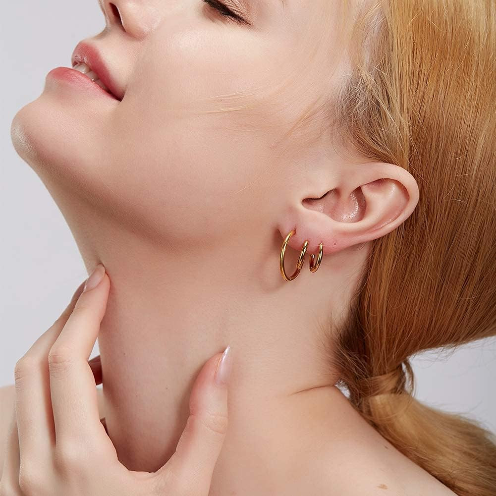 10 Pairs Silver Hoop Earrings Set for Women Surgical Steel Hoop Earrings Lightwe