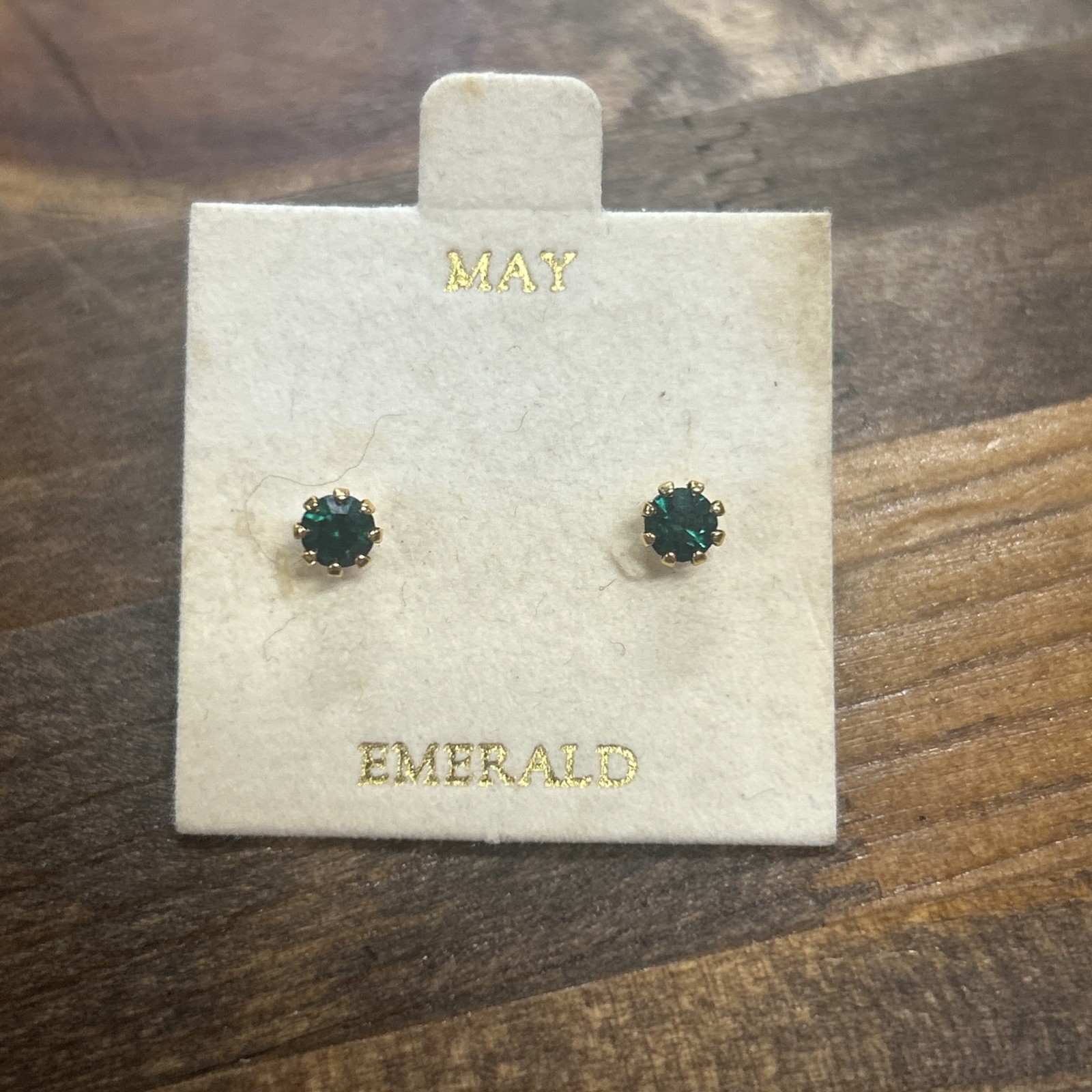 May Birthstone Green Emerald Gold Tone Prong Setting Post Stud Earrings