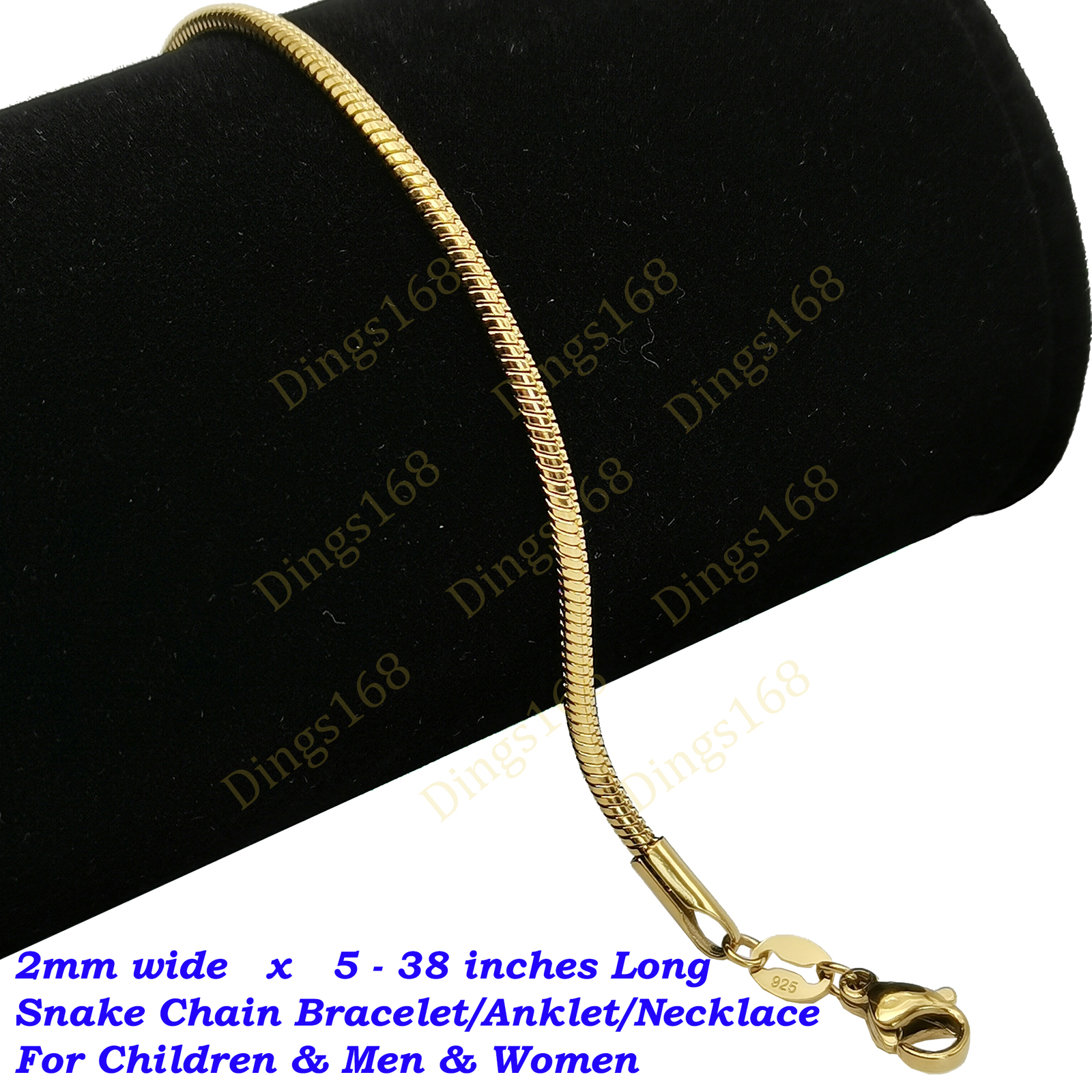 18K Gold Filled Snake Chain Bracelet/Anklet/Necklace 5″-38″ Children Men & Women