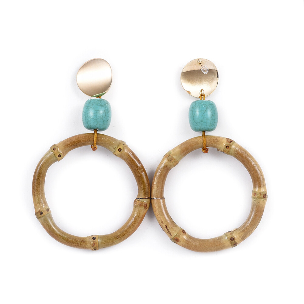 Bamboo Pendants Necklace Earrings Set Waxed Polyester Cord BurlyWood 18″ P759