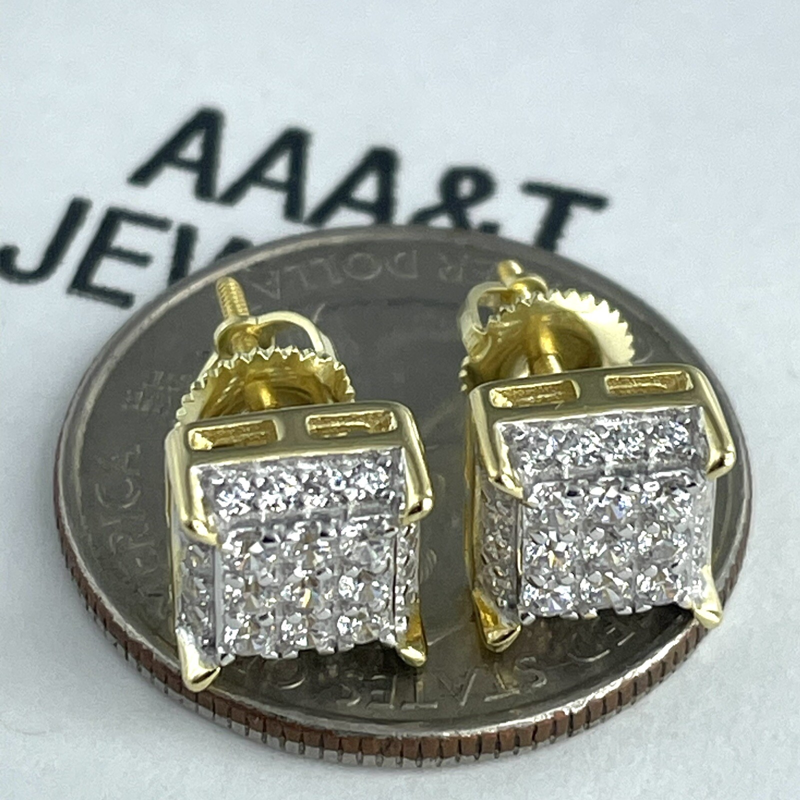 925 STERLING SILVER MEN ICY BLING CUBIC ZIRCONIA 8.2 MM SQUARE EARRING