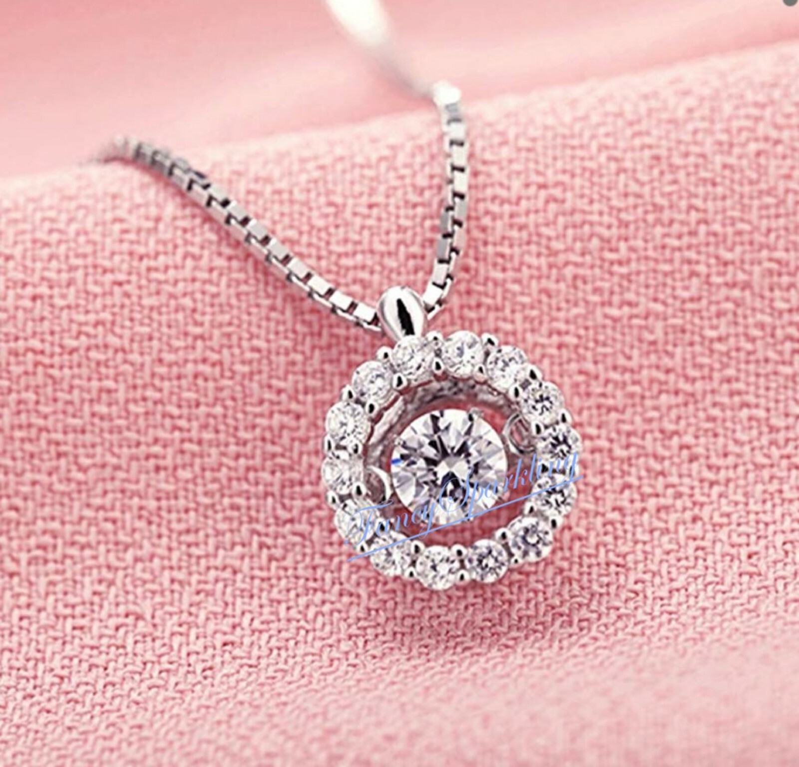 1Ct Womens Pendant Necklace Dancing Simulated Stone 14K Gold Plated 925 Silver
