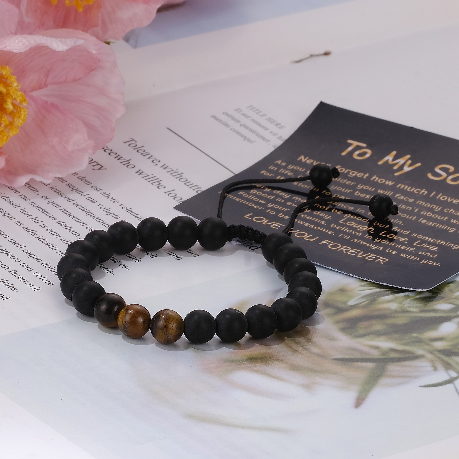 To My Son Natural Stone Bracelet Boys Men Birthday Graduation Gift from Mom Dad
