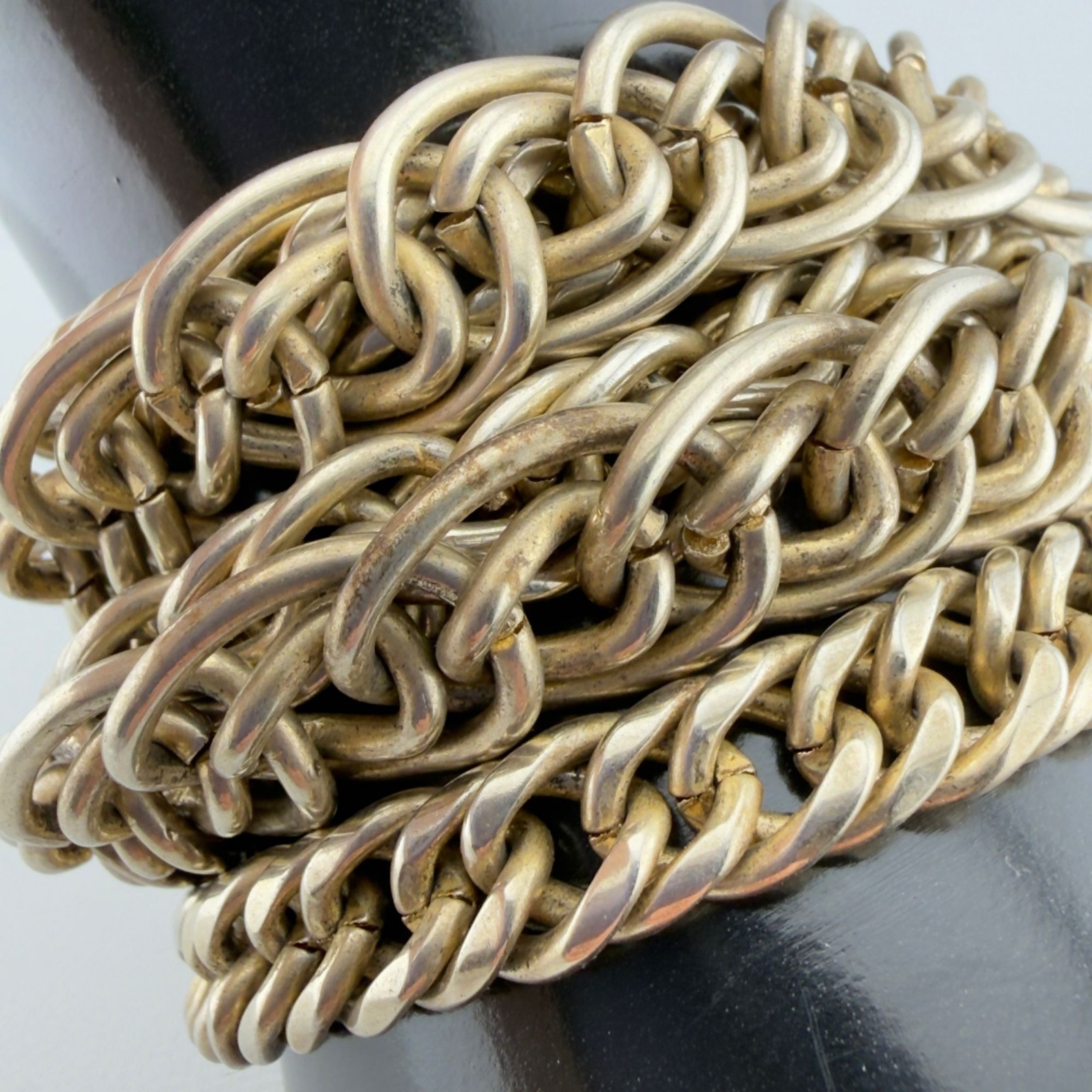 Gold Tone Multi Strand Chain Magnetic Bracelet Wide Chainmail Statement Cuff