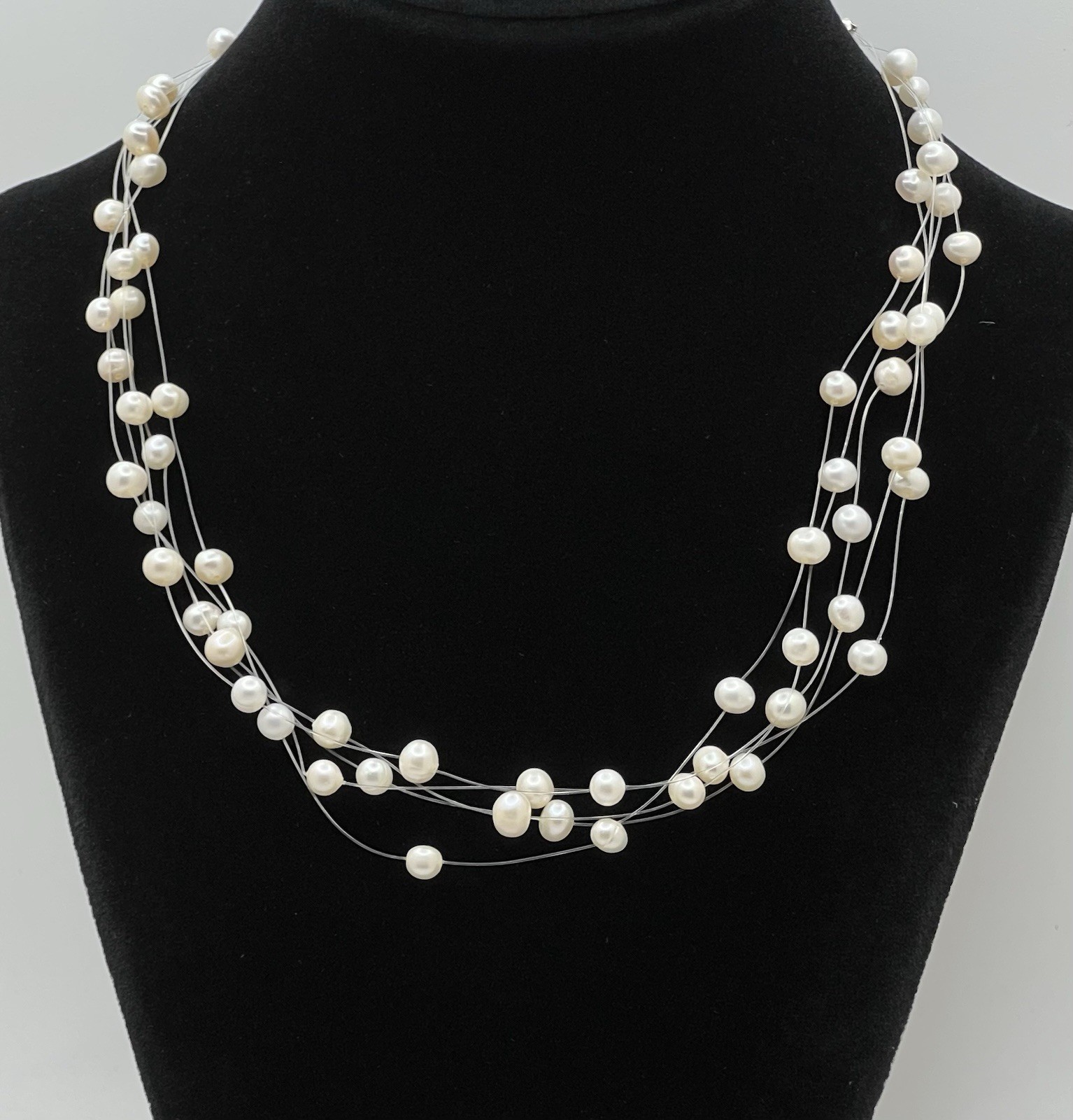 Lia Sophia Floating White Faux Pearls Multi Strand Choker Necklace 15-18 Inches