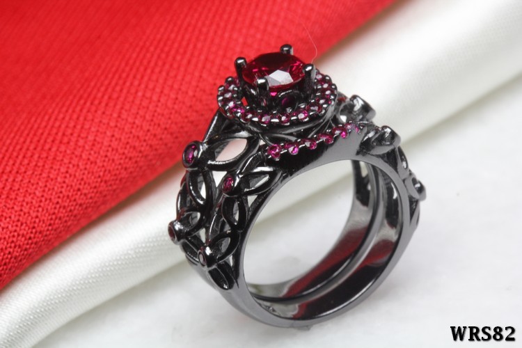 Pink CZ Nickel Free Black Rhodium Fairy Tale Engagement Bridal CZ Ring Set