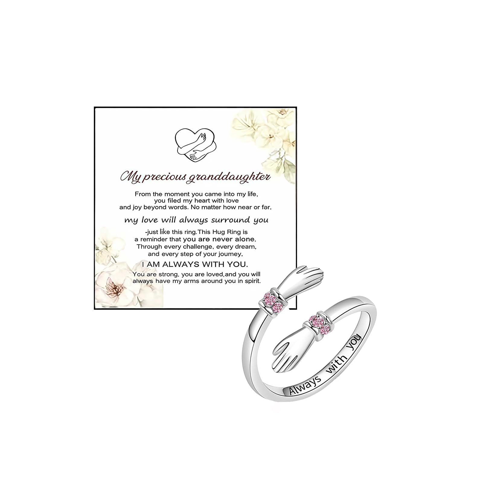 Hug Ring For Granddaughter, Adjustable Stainless Steel Engraved Always With Y…