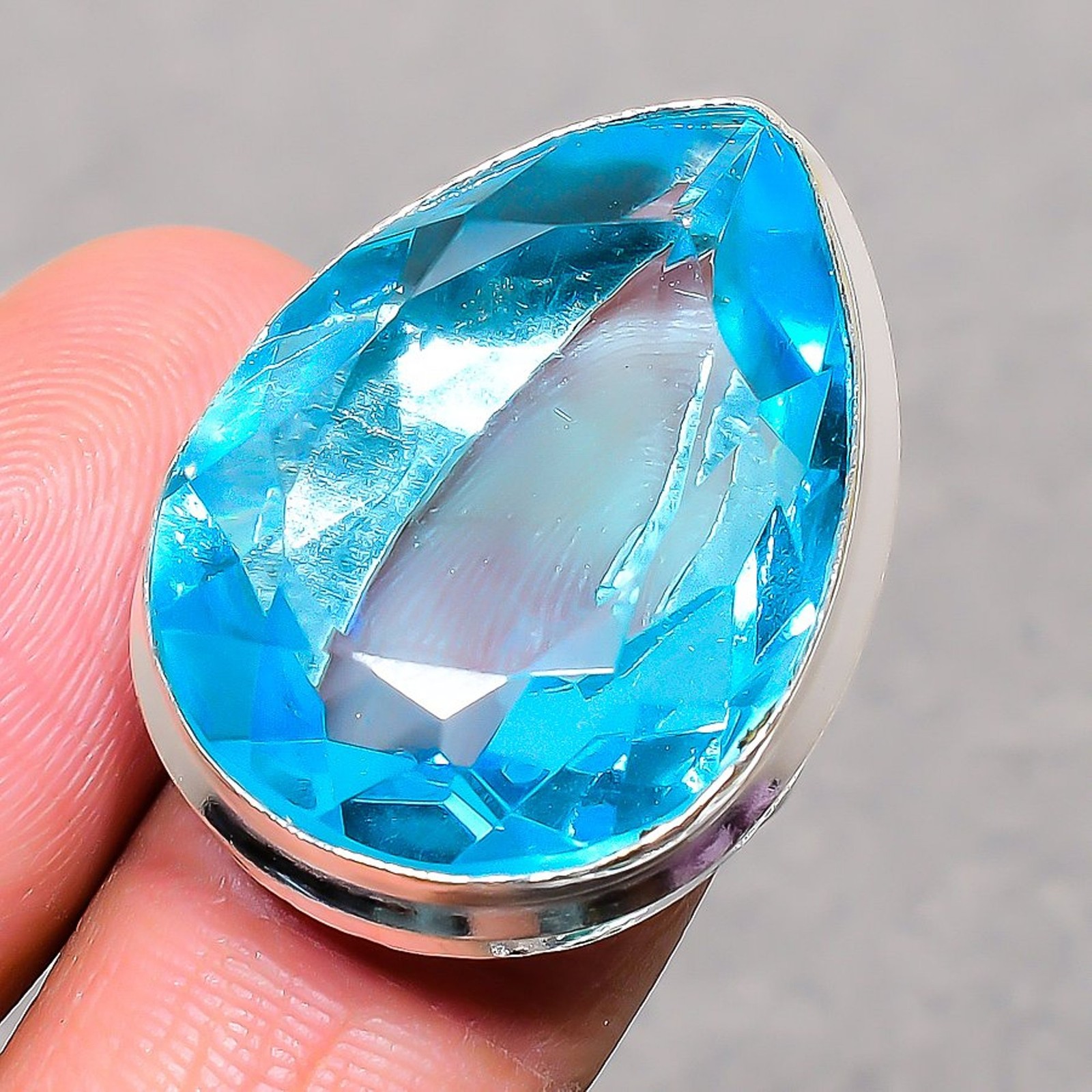 Swiss Blue Topaz Pear Shape Gemstone Adjustable Ring Handmade Beautiful Jewelry