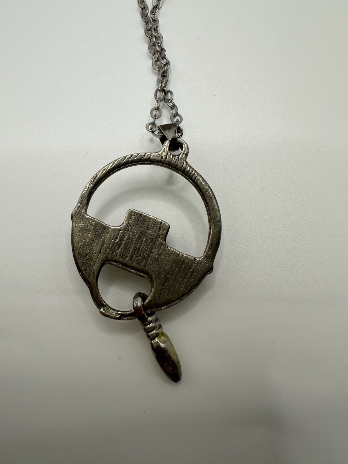 Silver Tone Chain Necklace With Retro Bohemian Circular Pendant 16”