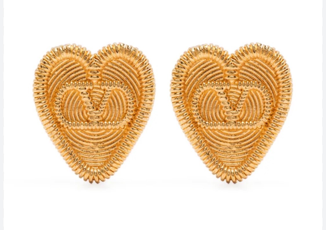 Valentino Garavani Fil Perdu Heart Earrings Goldtone Brass $570 New NIB