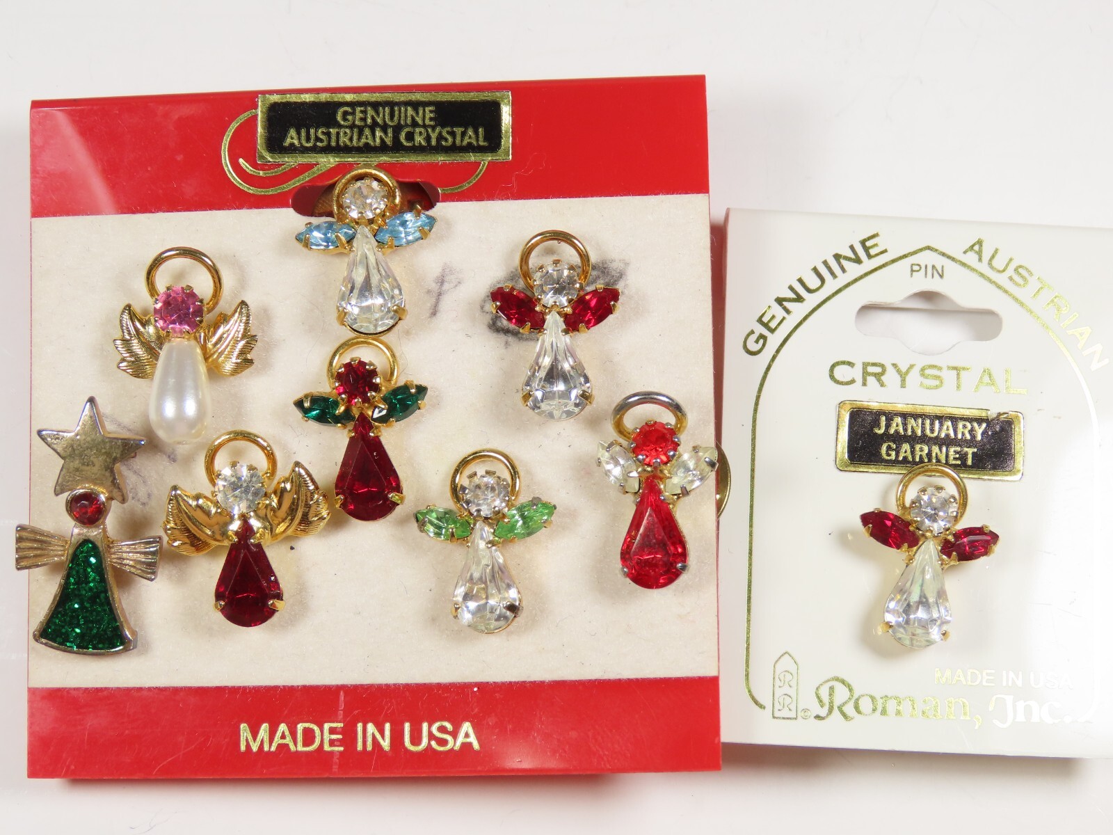 Christmas Lapel Pins Genuine Austrian Crystal Roman Inc 9 Gorgeous Vintage C5415