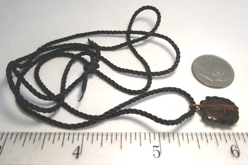 Maori Black Coral Mask Pendant on Twisted Cord Alvin Kaihy JC 1.7 grams 5/8”