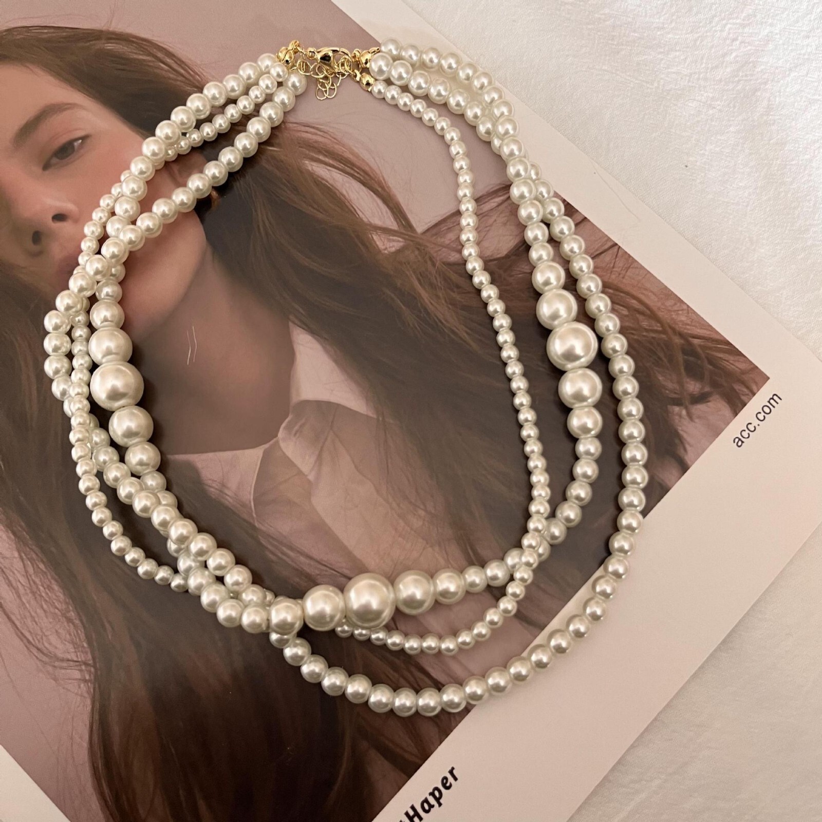 Triplet Layered Faux Pearl Necklace