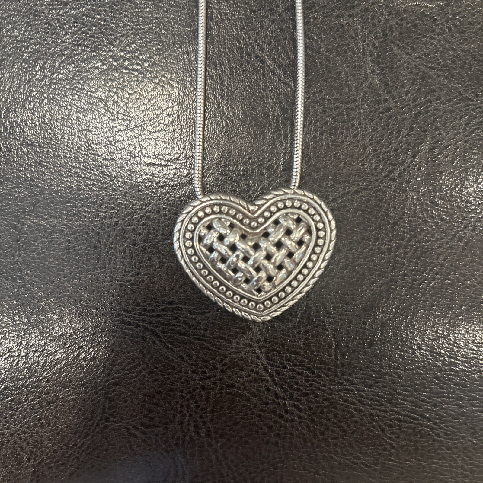 Brighton Lattice Love Necklace 15in +2in Silver Tone Snake Woven Heart Charm