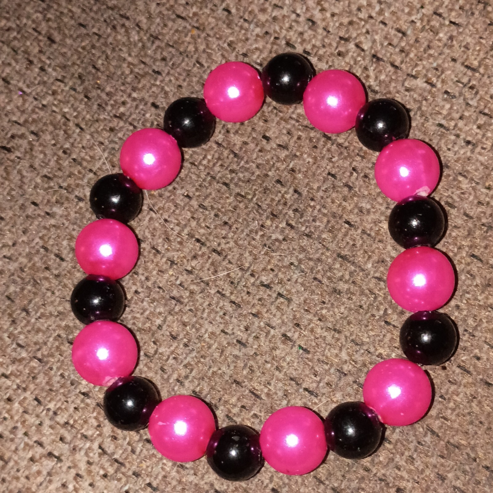 Pink & Black Plastic Round Beaded Stretch Bracelet Ball/Bead Chain