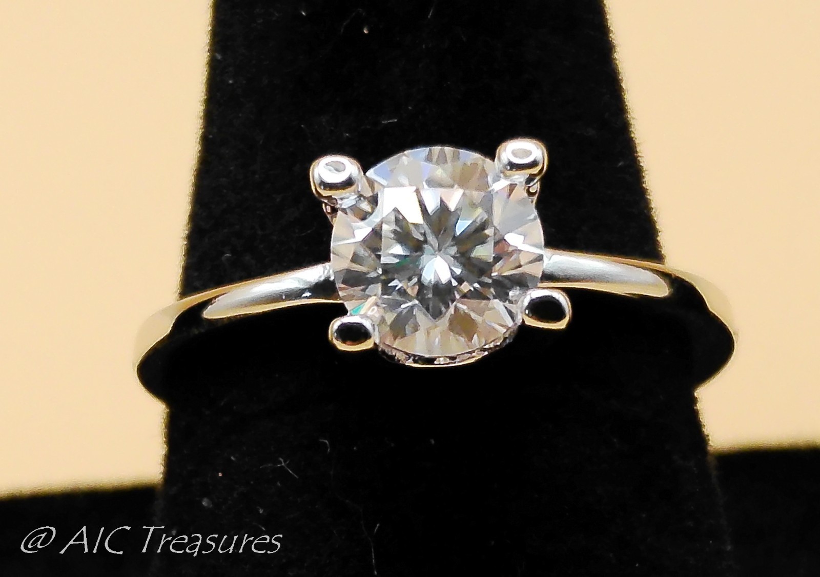 14K Gold Over Silver Moissanite Solitaire Ring Size 7 D Color GRA Certified