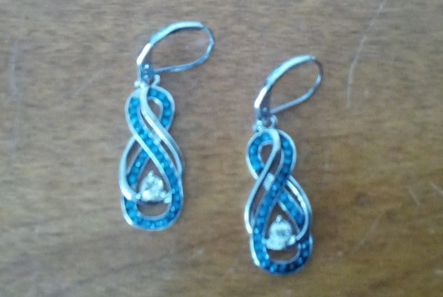 Blue and White Cubic Zirconia Infinity Shaped Earrings New Without Tags