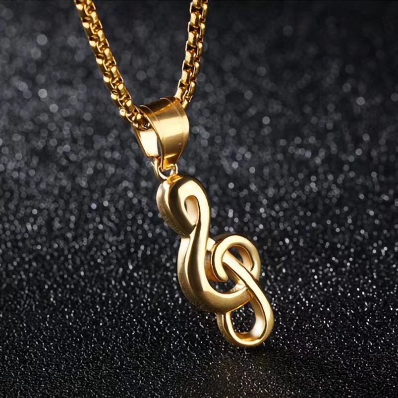 Gold Small Music Note G Treble Clef Pendant Necklace Chain Music Lover Jewelry
