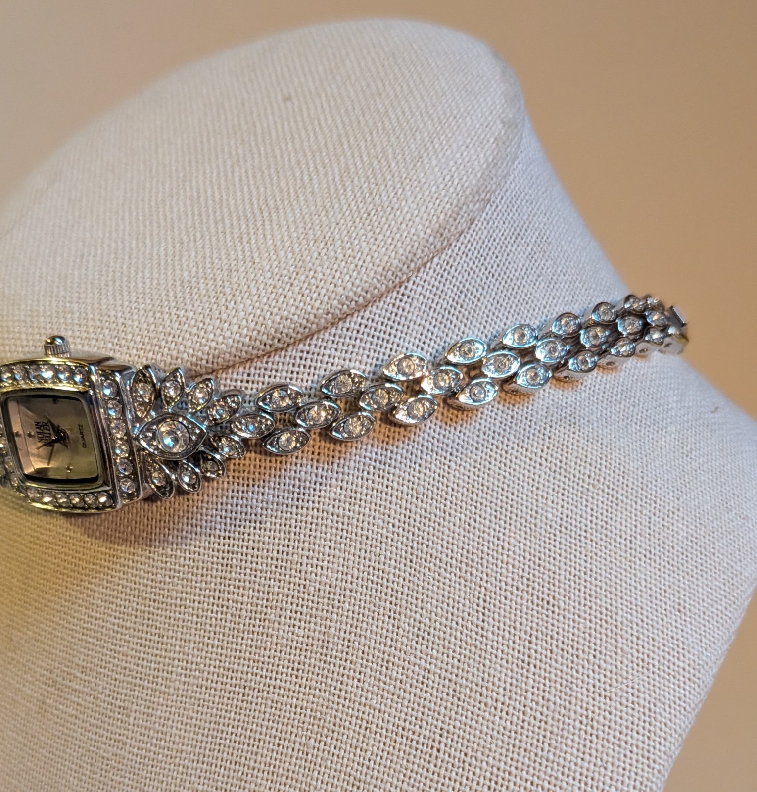 Vintage Non-Working Nolan Miller Silver Tone Qtz Watch Choker w/Rhinestones