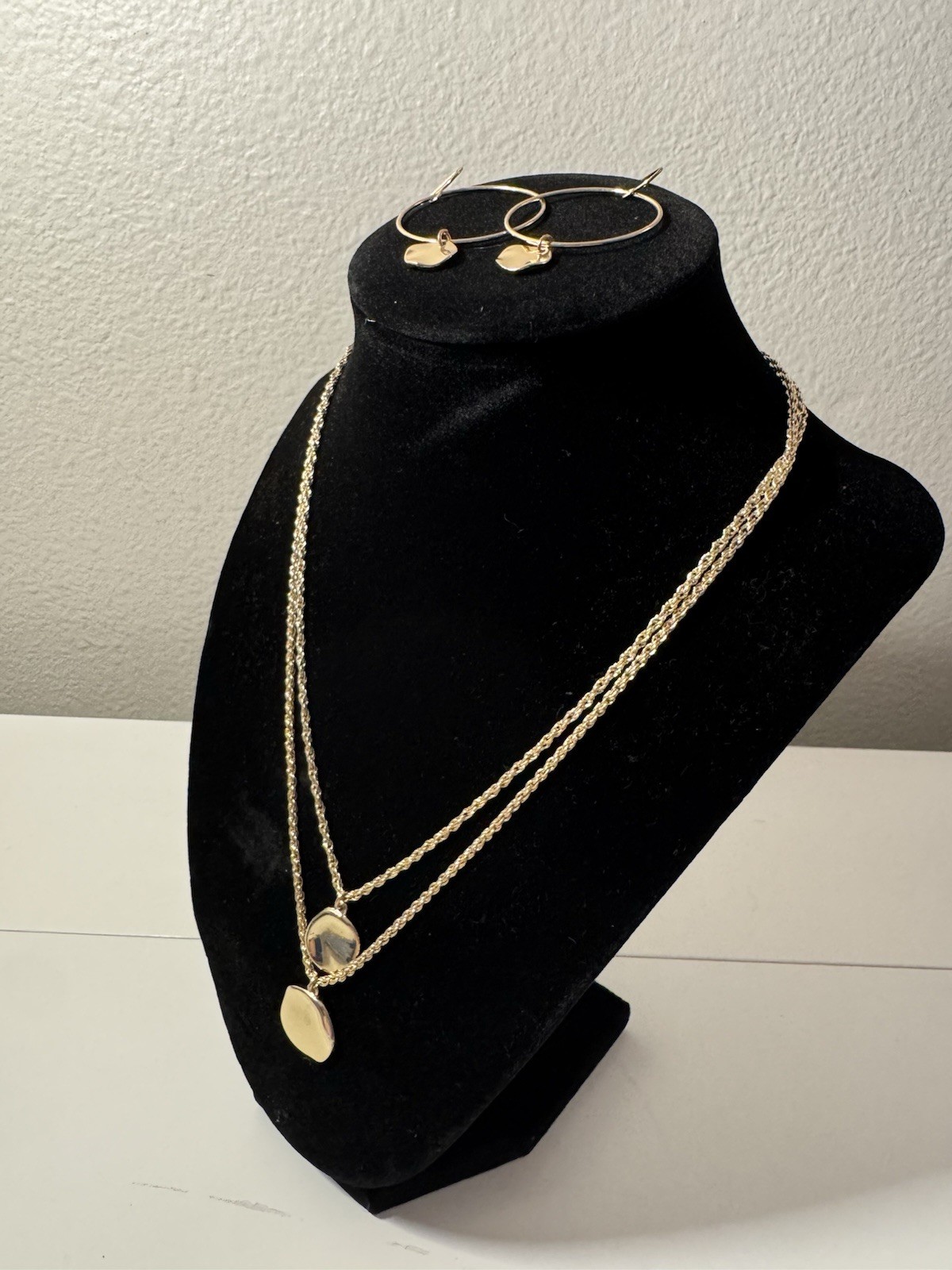 Nordstrom Rack Gold Double Rope; 2 Round Pendants Necklace w/Matching Earrings