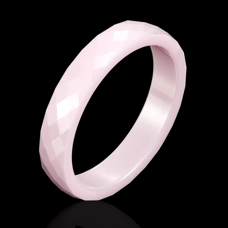 Ceramic Ring 4mm Hand Cut Pink Black White Scratch Resistant Women Jewelry
