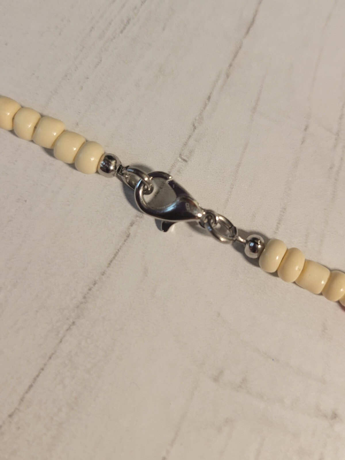 Cream, Silver, & Red Surfer Beaded Handmade Boho Choker Necklace Hippie Beads