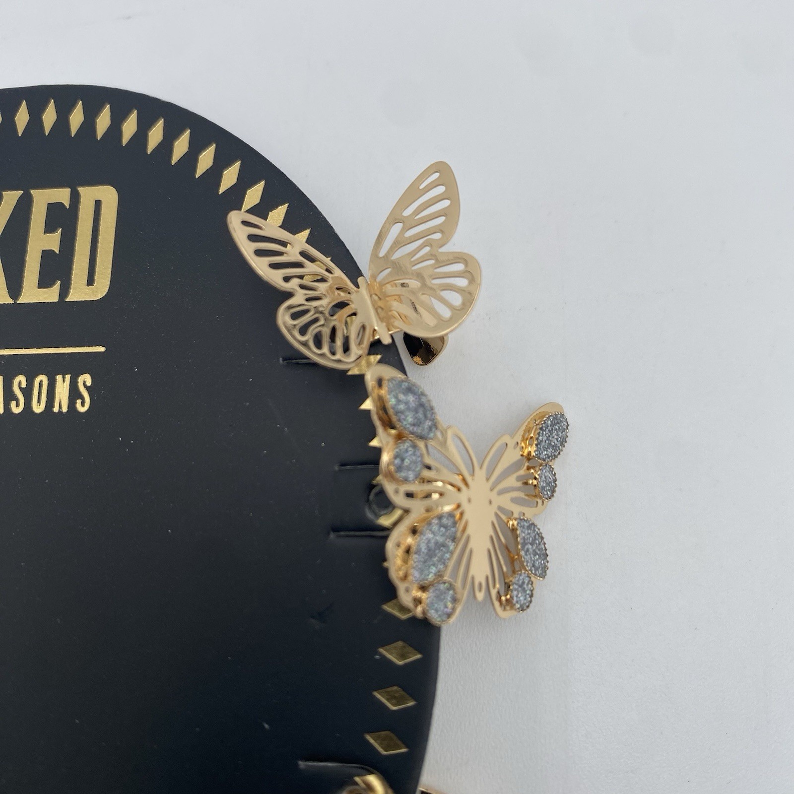 Wicked 8 Other Reasons Revolve Earrings & Ear Cuffs Set Butterfly Gold CZ Stones
