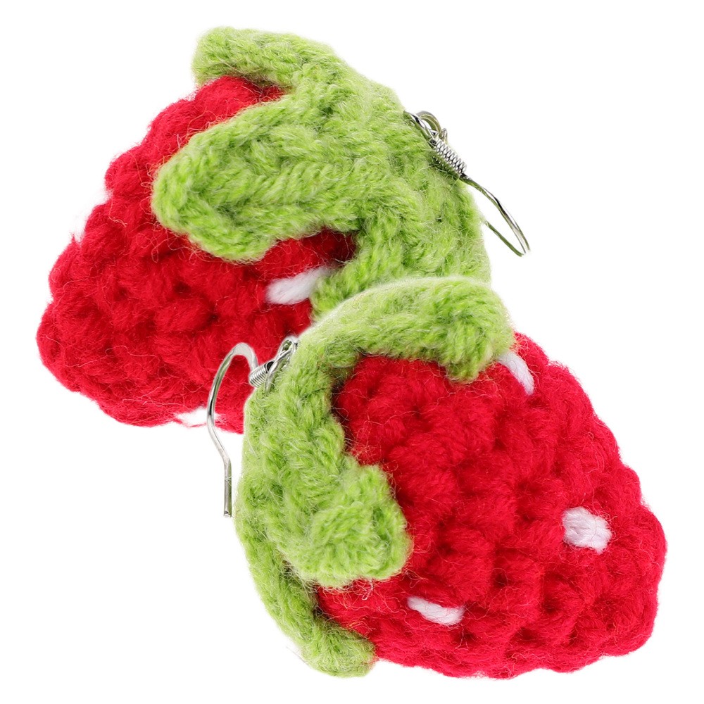 1 Pair Durable Strawberry Earrings Lightweight Red Yarn Japanese Kawaii Style