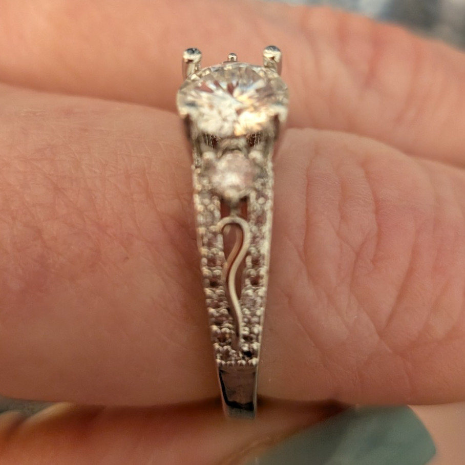 Moissanite Rhodium Plated Prong Split Shank Sz 7