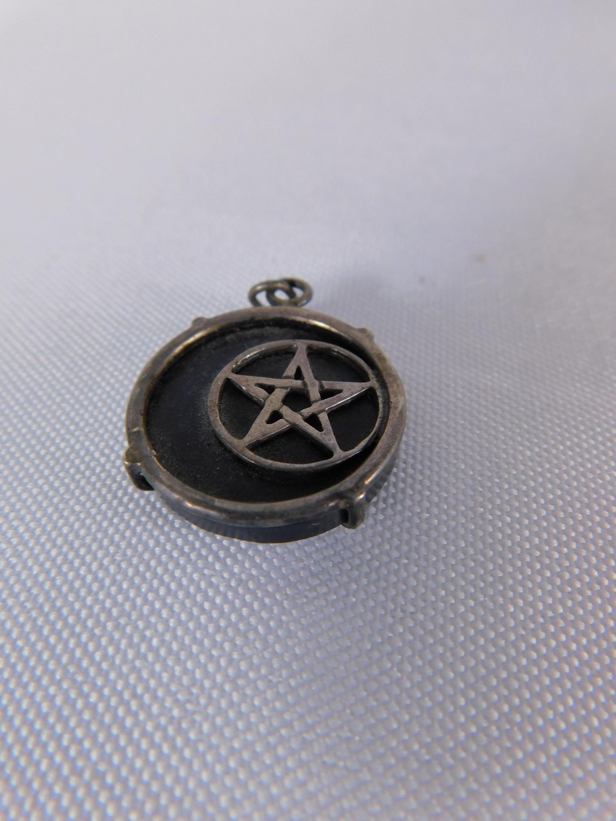 Round Pentagram Pendant Necklace Black Onyx Pagan Wiccan Statement Jewelry