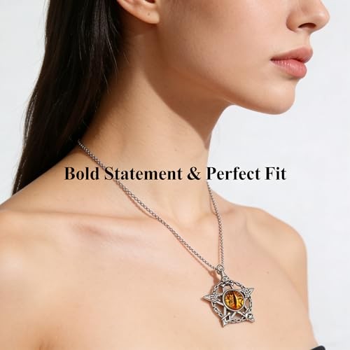 Star & Evil Eye Titanium Steel Necklace, 2.23ft Dragon Bone Chain with Yellow