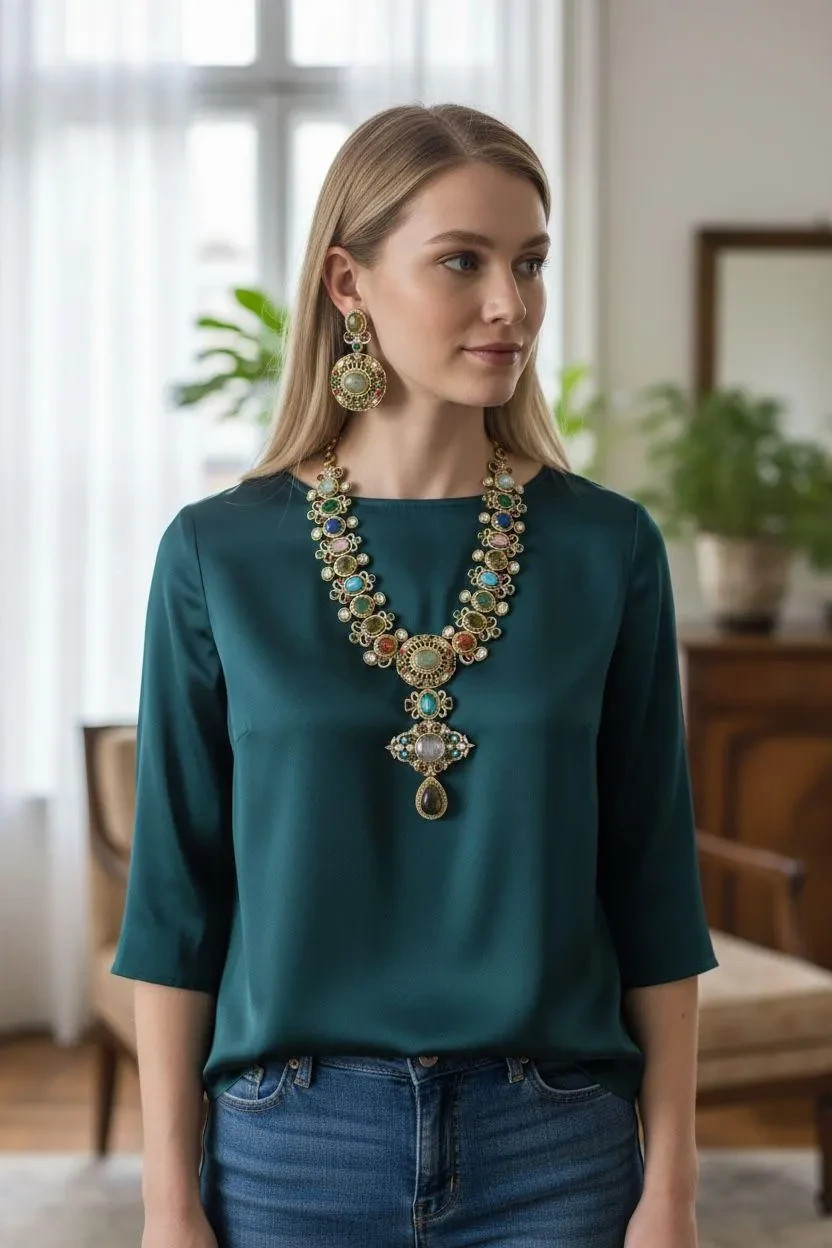 Sabyasachi Inspired Navratan Kundan Statement Necklace Set