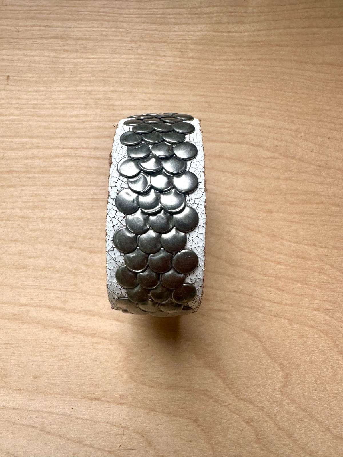 Wholesale White Leather Cuff Bracelet with Silver Studs – 8 Pack