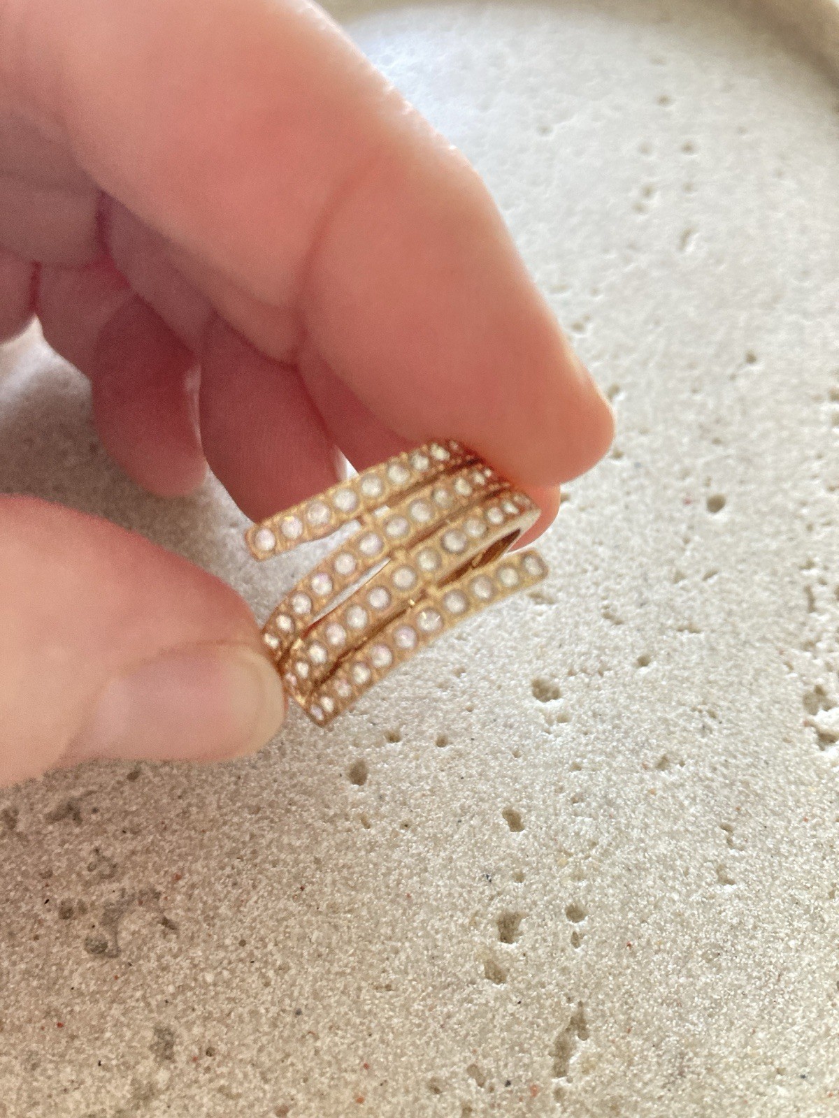 Vintage Gold Tone Rhinestone Wrap Ring Statement Bypass Cocktail Ring Romantic