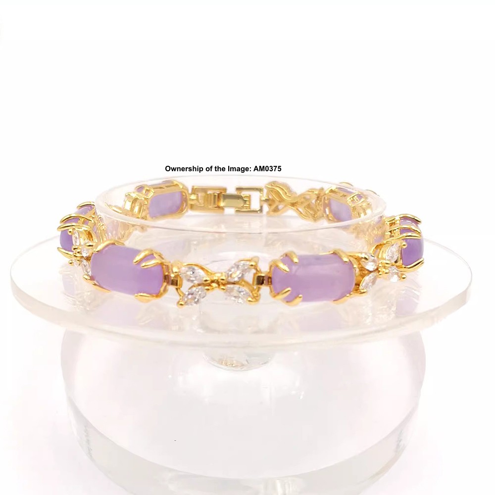 NEW Bracelet Heating Jade Yellow Plated Oval Purple Jade Bracelet Women 7.48INCH