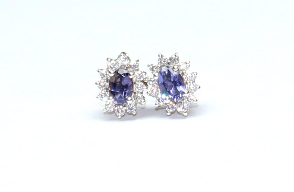 Blue Iolite Sterling Silver Studs Earrings, Natural Eye Clean Gemstone Studs