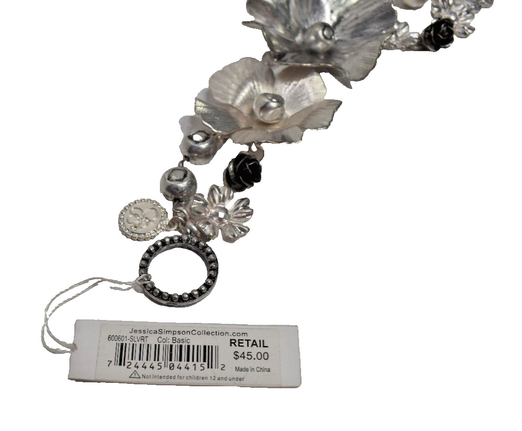 Jessica Simpson Basic Collection Flower Toggle Bracelet Silvertone New! NWT