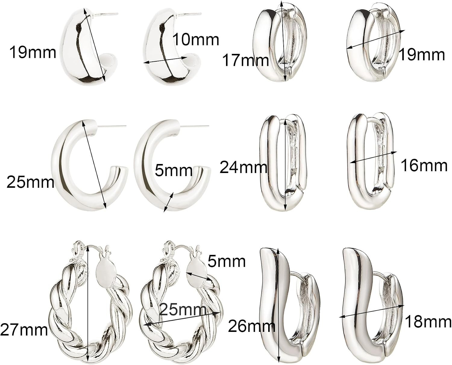 6 Pairs Gold Hoop Earrings for Women, 14K Gold Plated Huggie Hoop Earrings Set H