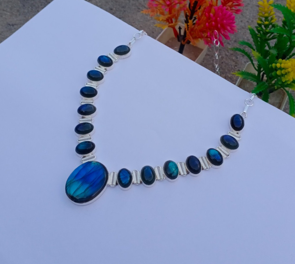 Natural Labradorite Gemstone 925 Sterling silver Handmade Necklace Jewelry