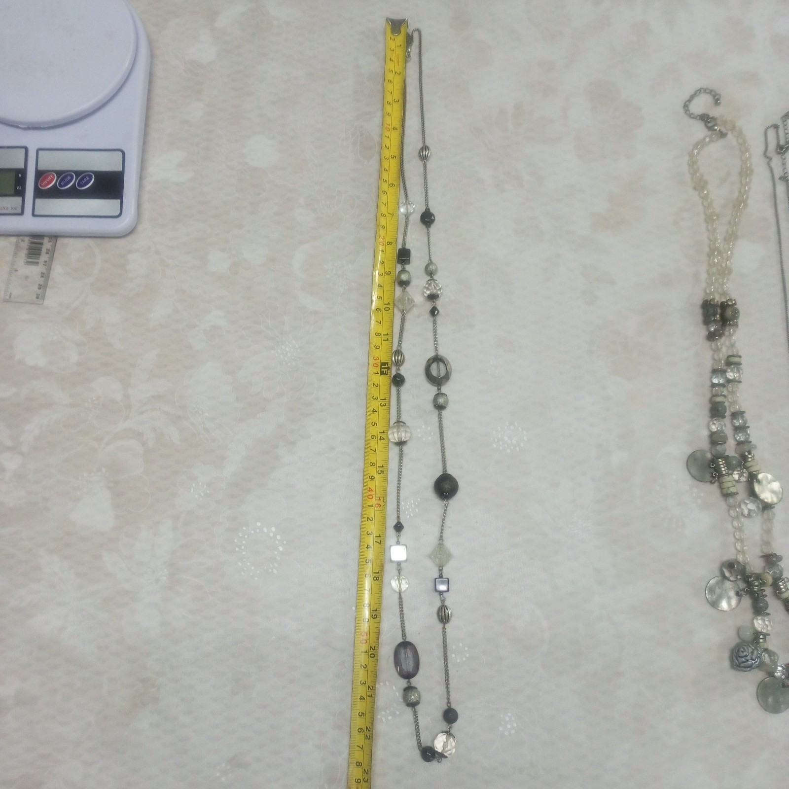 Next Long Silver Tone With White Silver Beaded Necklace Accessories Women