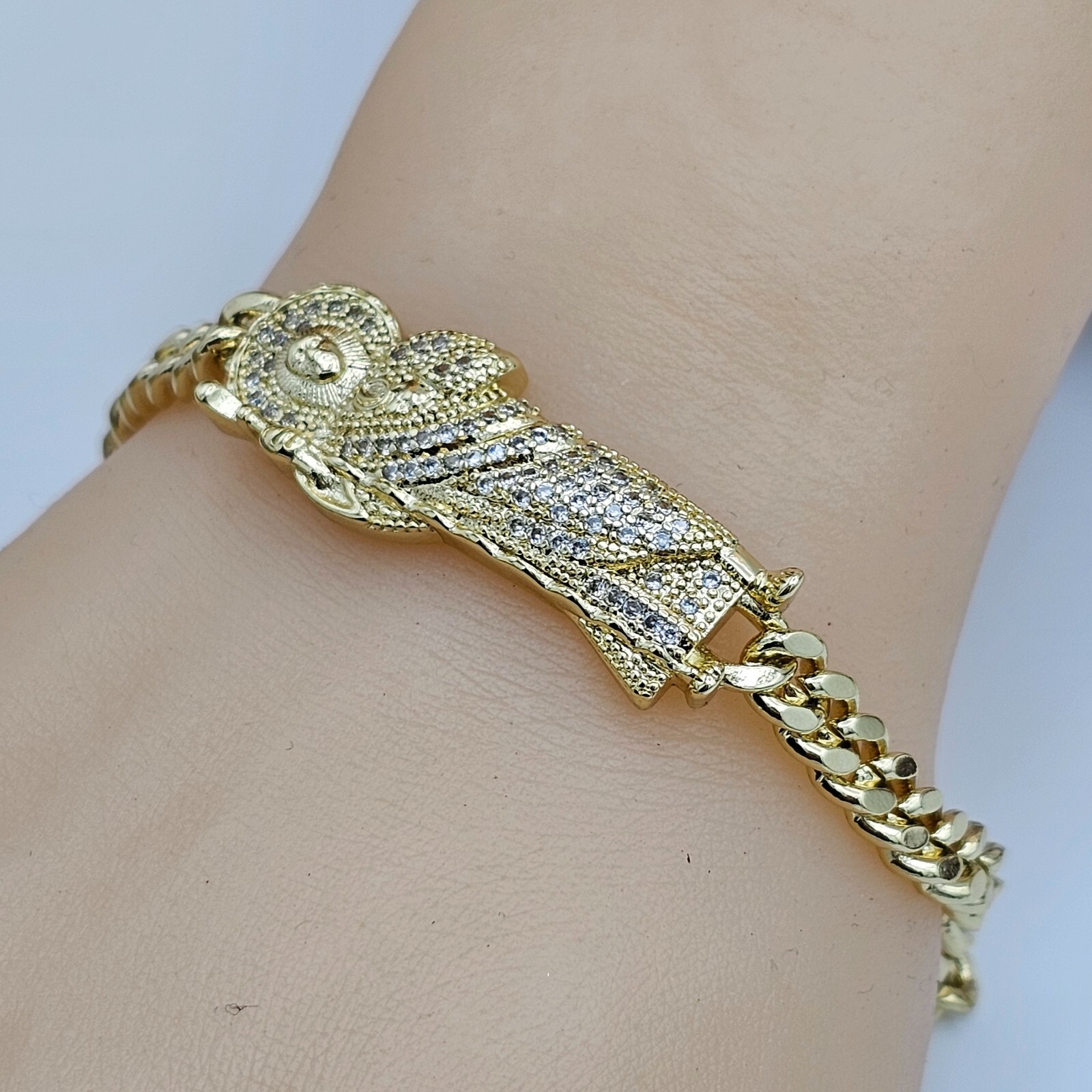 14K Gold Plated Saint Jude Bracelet. Pulsera San Judas Oro Laminado. 7.5 in -6mm