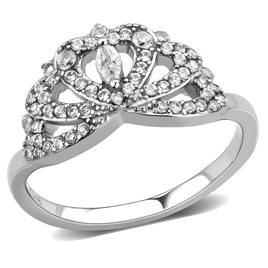 DA354 – High polished (no plating) Stainless Steel Ring with AAA Grade CZ in Cle