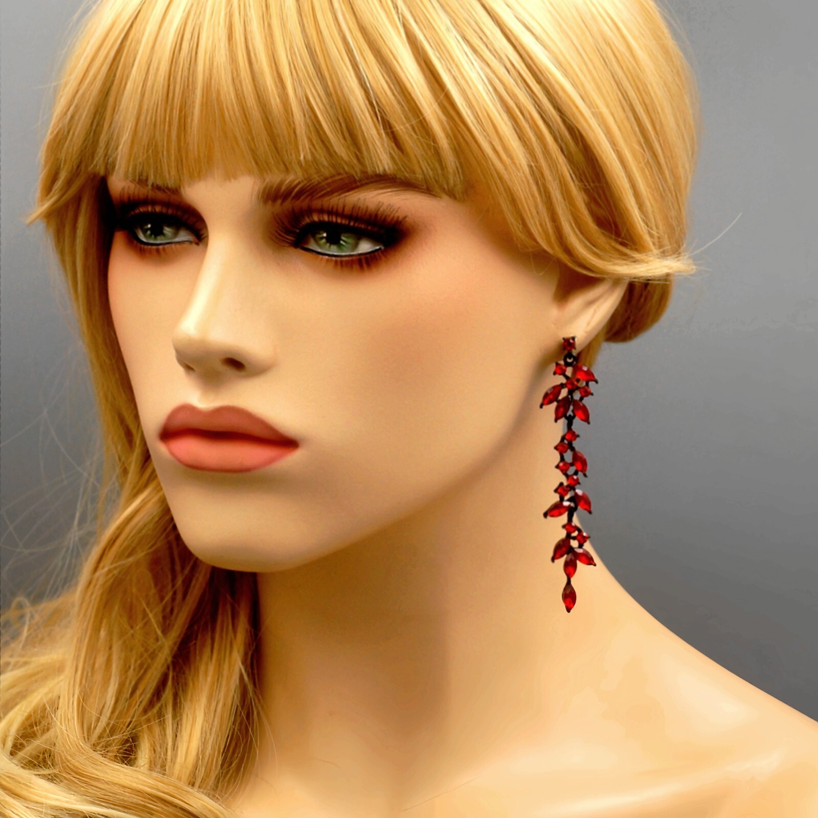 3.25 in Long Red Crystal Gothic Dangle Earrings – Rhinestone Wedding Jewelry 73