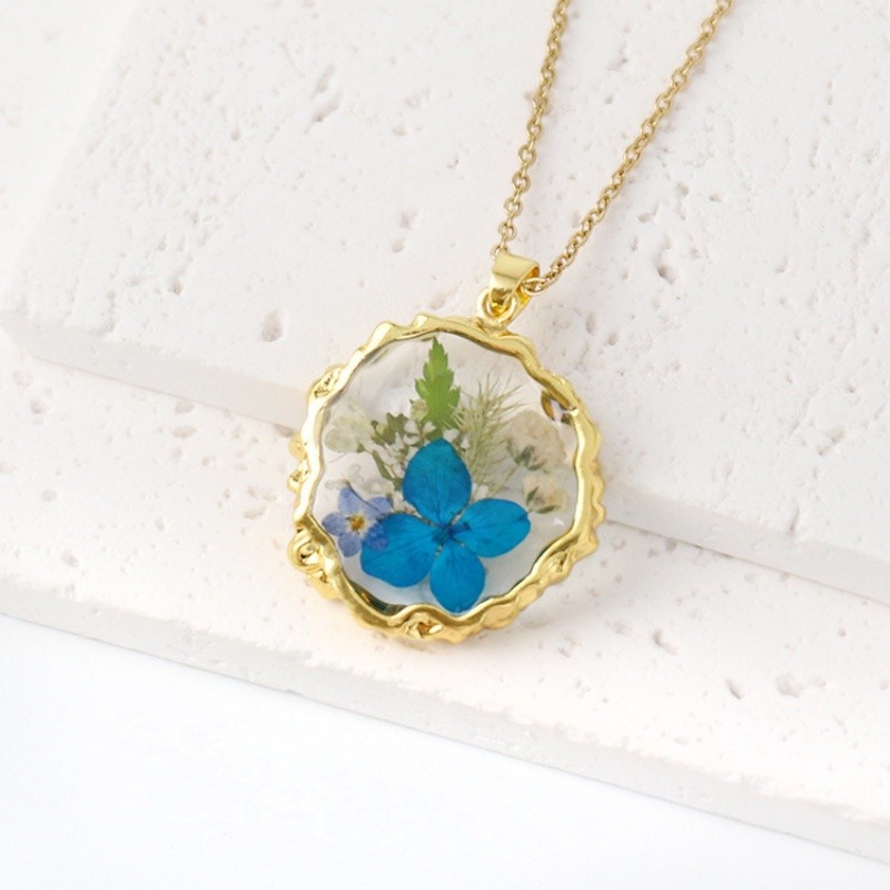 Handmade Pressed Real Dried Flower Resin Pendant Necklace Chain Neckla Jewelry