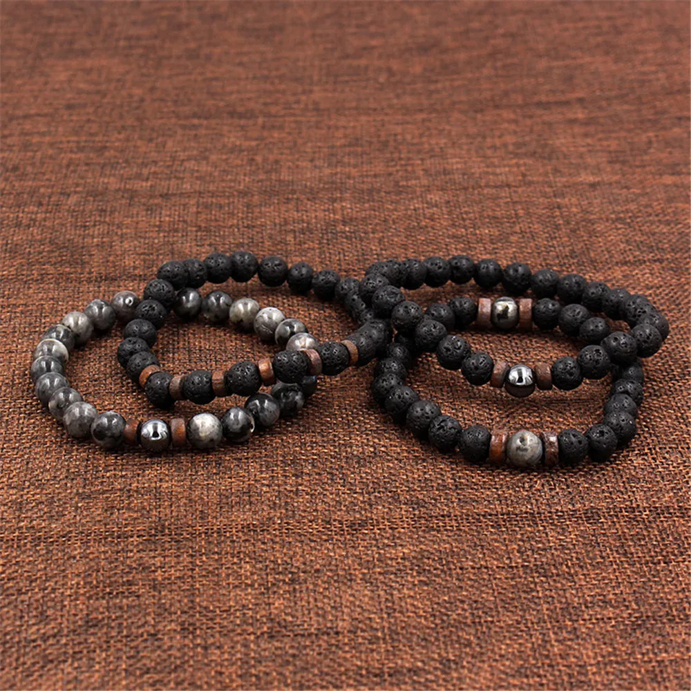 1pc Volcanic Lava Stone Bracelet: Buddha Beads Wooden NEW Energy Wrist C – NEW