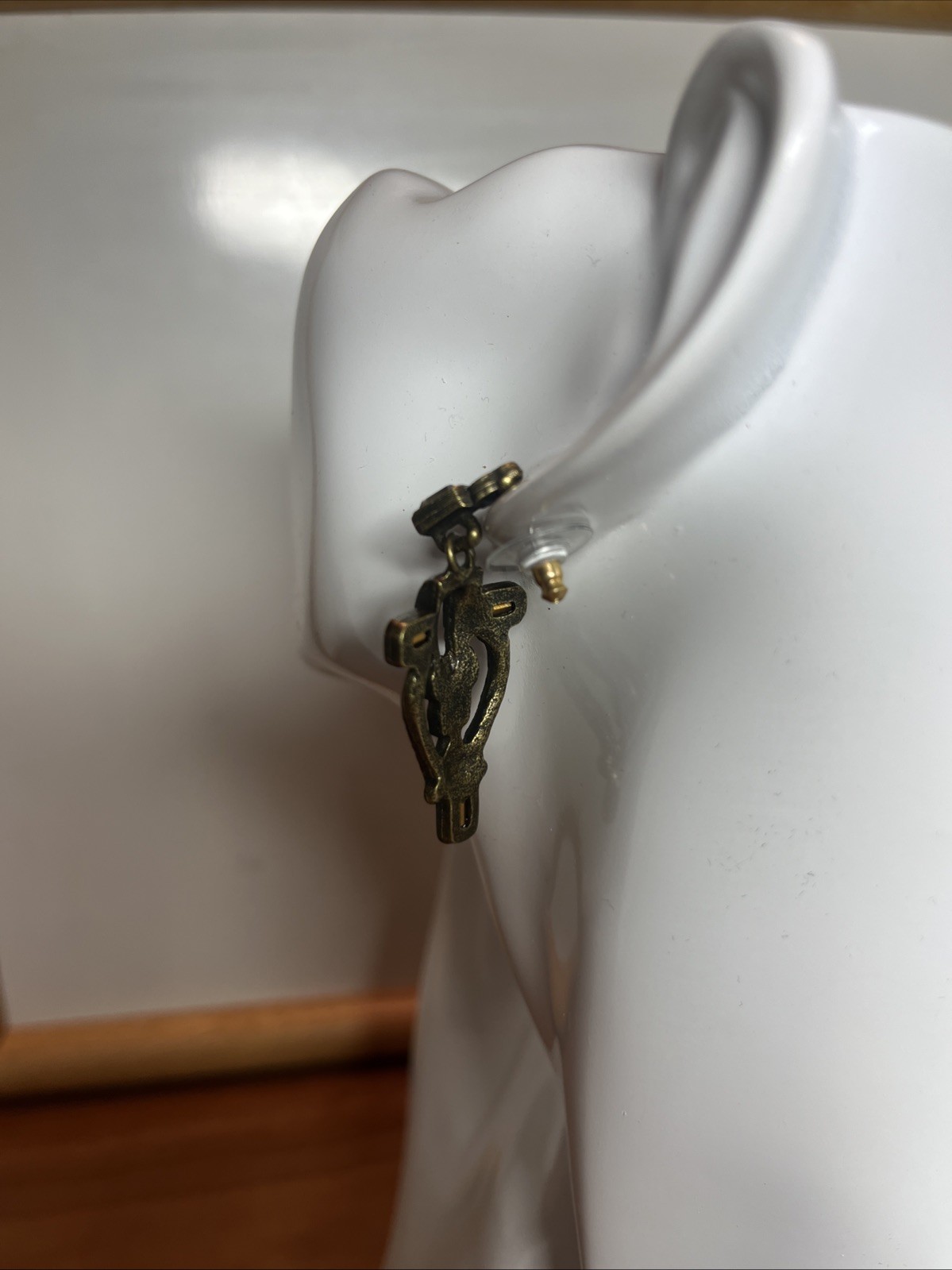 Sweet Romance Goldtone Deco Inspired Smoky Earrings NIB