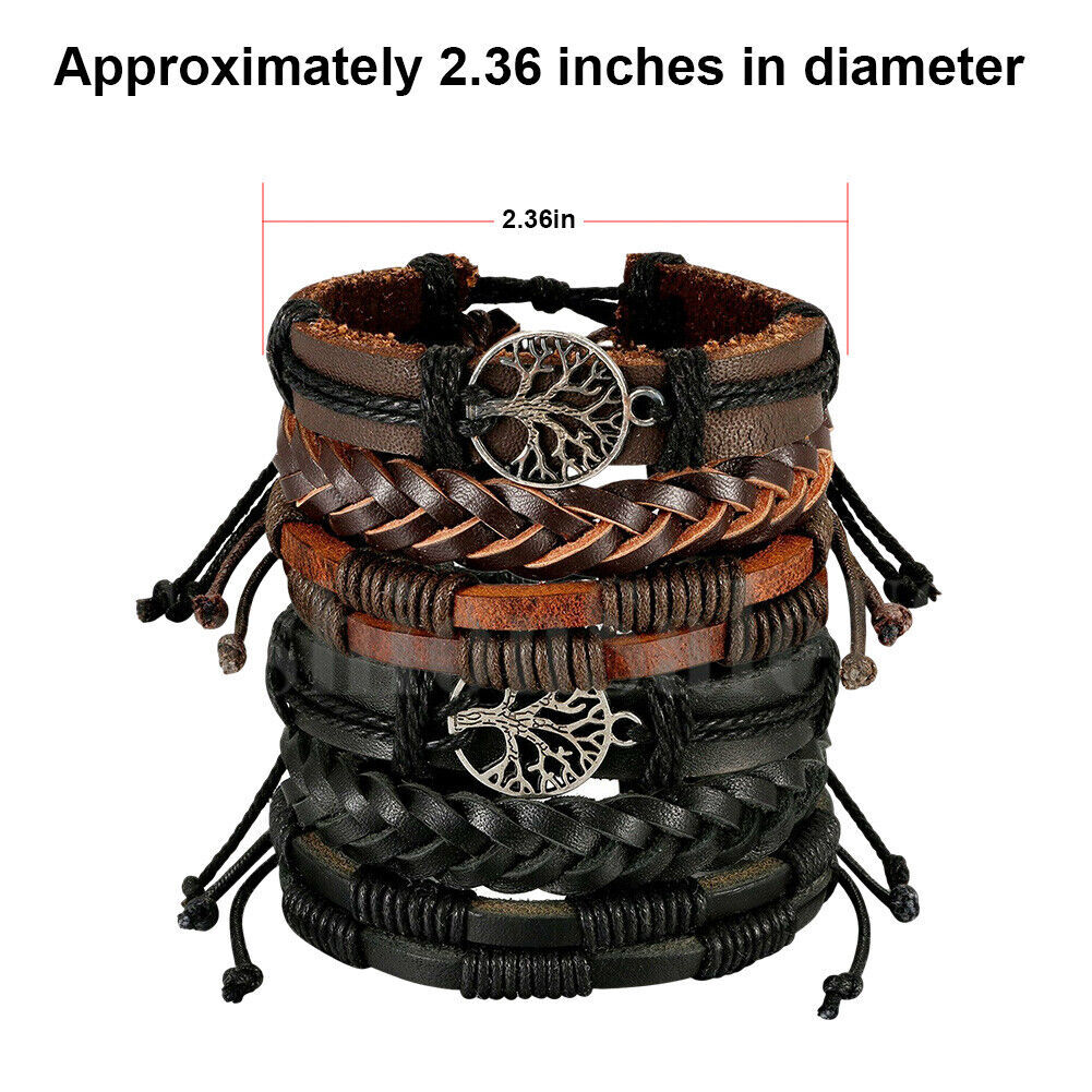 6Pcs Set Braided Leather Rope Bracelet Set Wristband Bangle Tribal Men Women