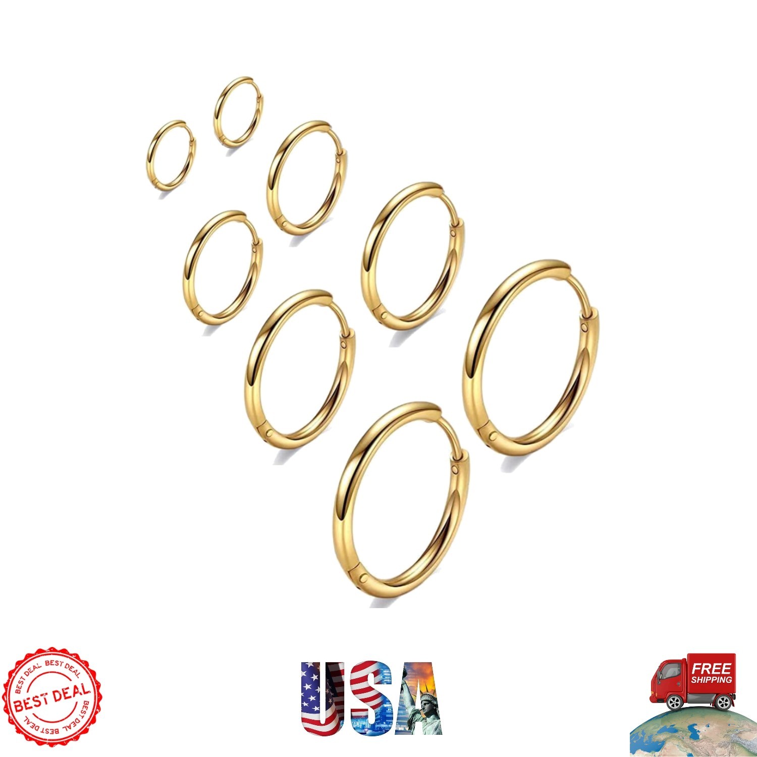 Lightweight and Durable Hypoallergenic Gold Hoop Earrings, Perfect Gift Set